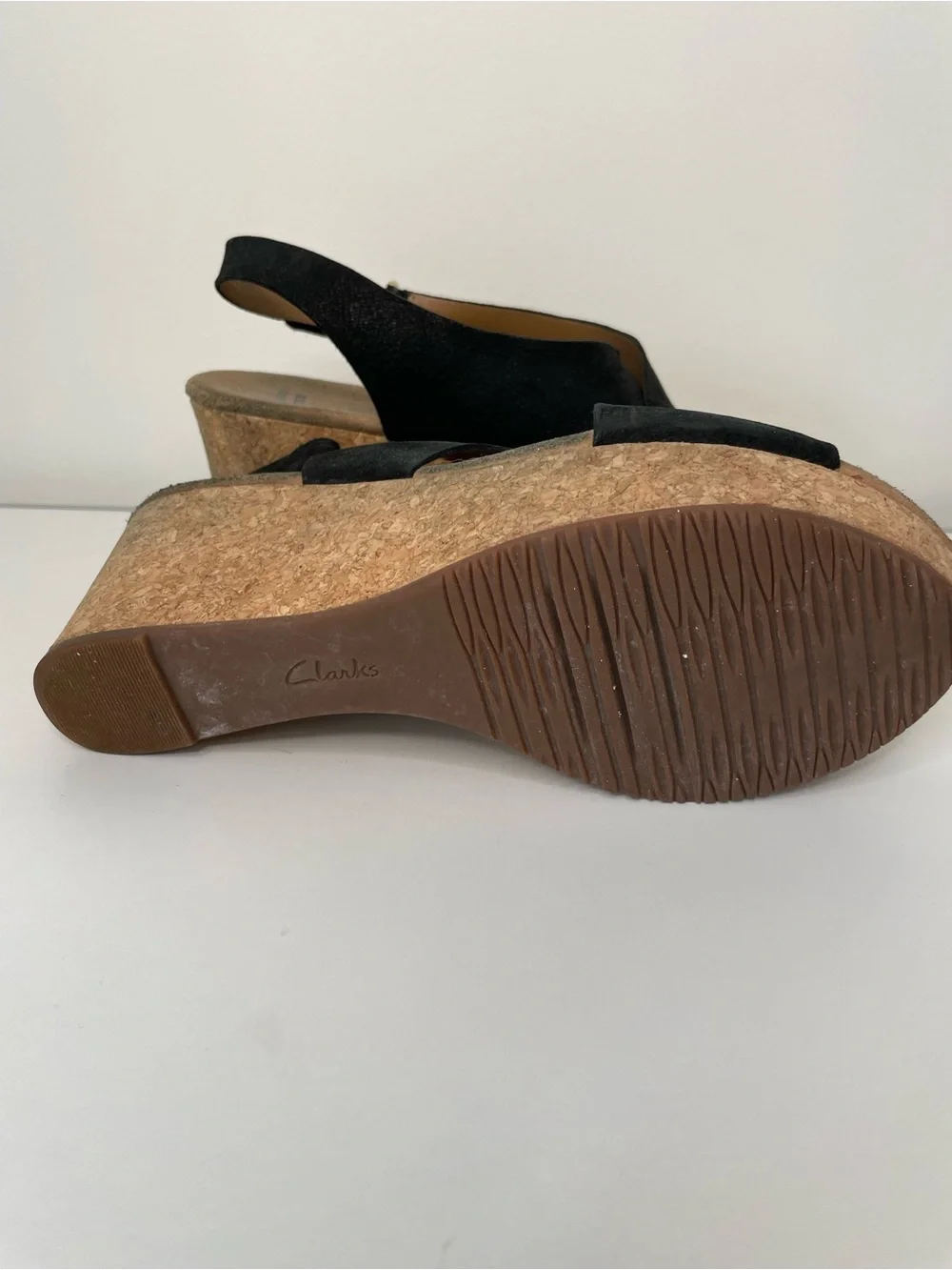 Clarks Black Suede Crisscross Slingback Wedges